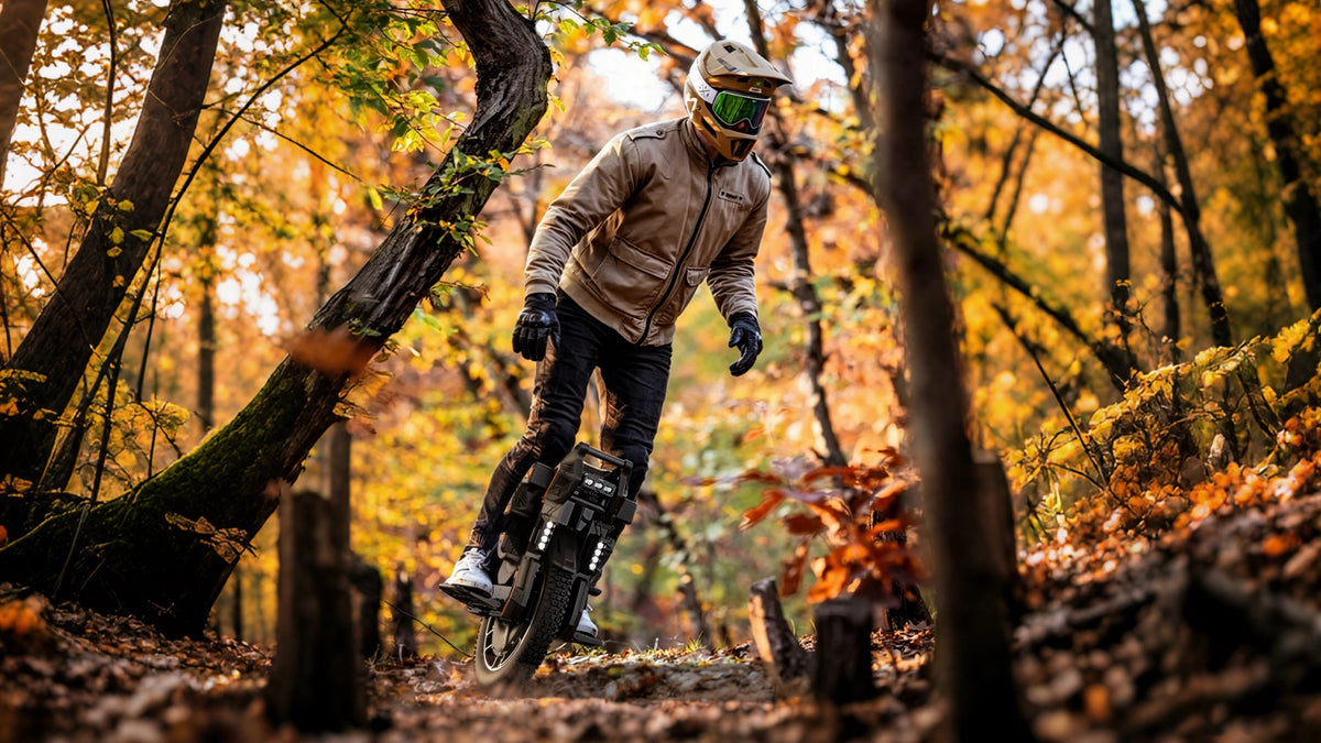 F18 riding through a rough forest trail