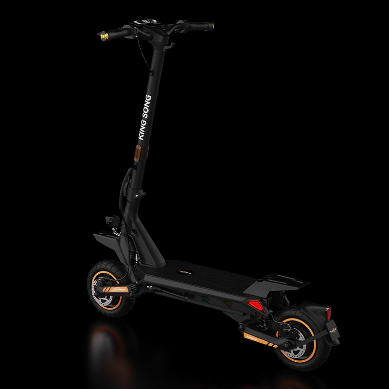 Kingsong N12T3 electric scooter lighting detail in a dark studio