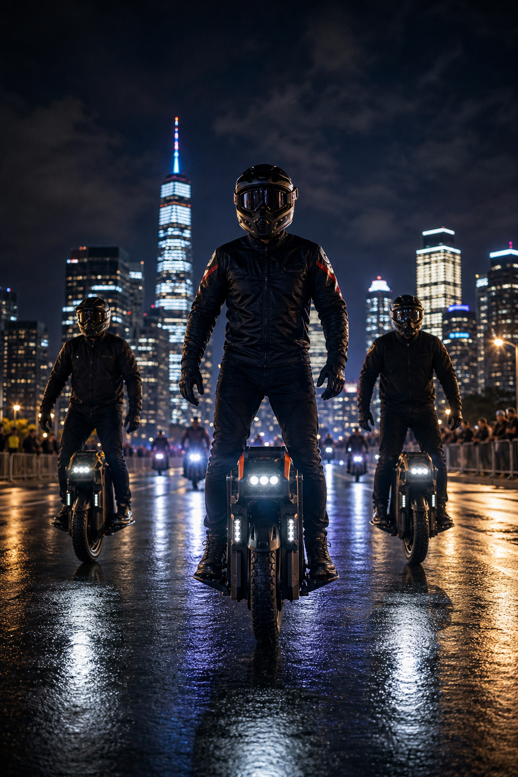 Kingsong USA riders in city night lights